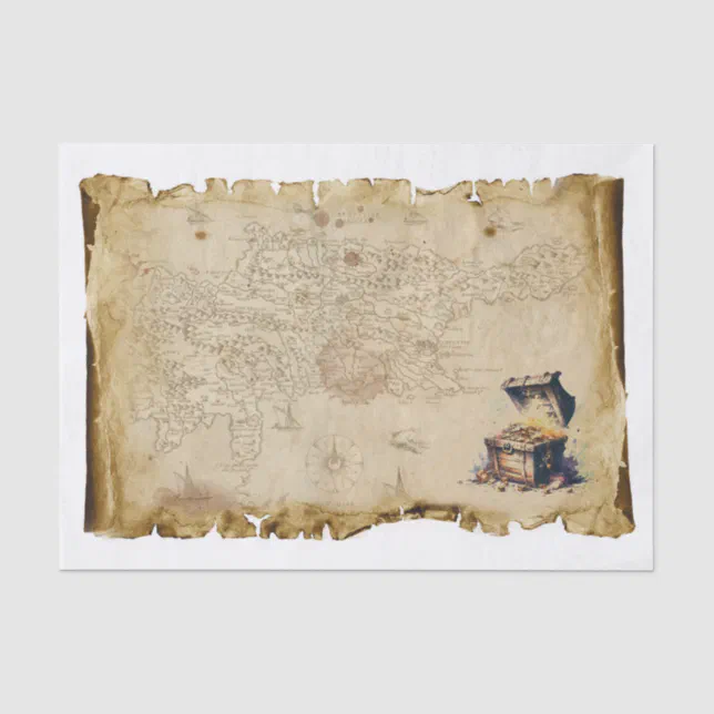 Old Pirate Map Treasure Chest Compass Decoupage Tissue Paper | Zazzle