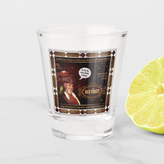 Old Pirate Rum (text customizable) Shot Glass (Front)