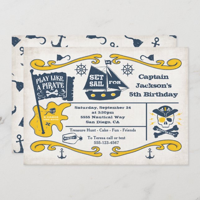 Old Pirate Ticket Nautical Birthday Party Invitation (Front/Back)