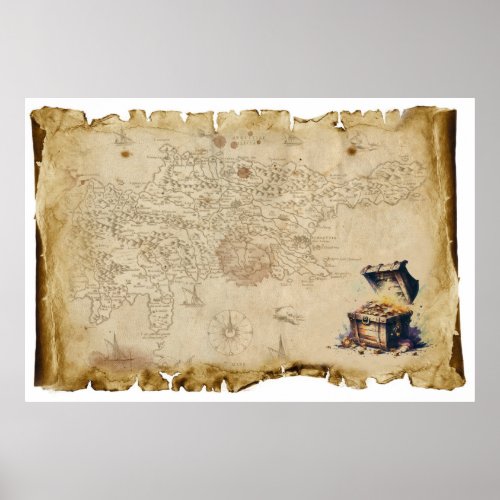 Old pirate treasure map poster