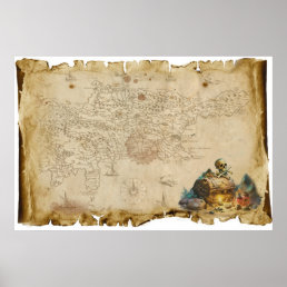 Old pirate treasure map poster