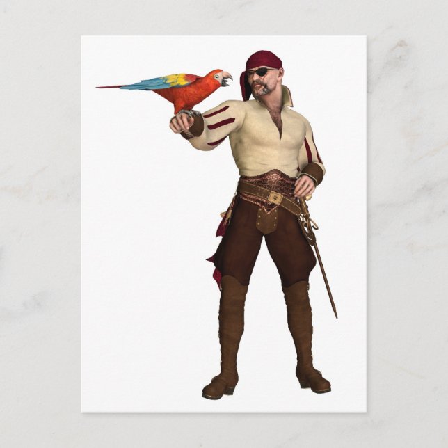 Old Pirate with Parrot Postcard (Front)