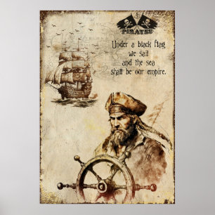 Old Pirates of the Caribbean Ship Captain Flag Poster