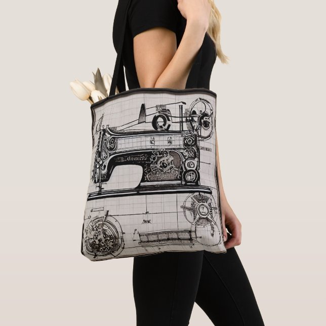 " Old Planes Sewing Machine Bag: Elegance Tote Bag (Close Up)