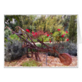 Old plow in Portuguese garden blank card (Front Horizontal)