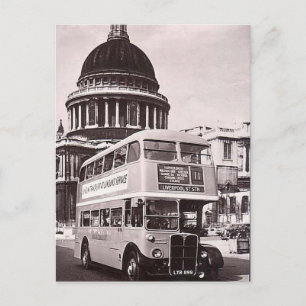 Old Postcard - Bus at St Paul's Cathedral, London