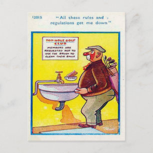 Old Postcard - Comic - Golf