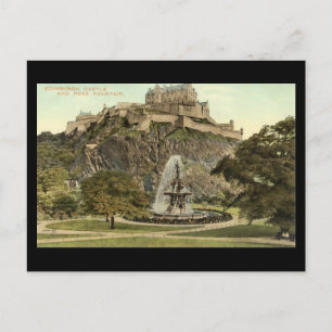 Old Postcard, Edinburgh Castle and Ross Fountain Postcard