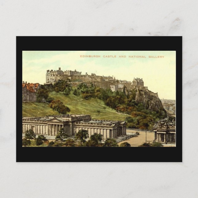Old Postcard, Edinburgh Castle & National Gallery Postcard (Front)