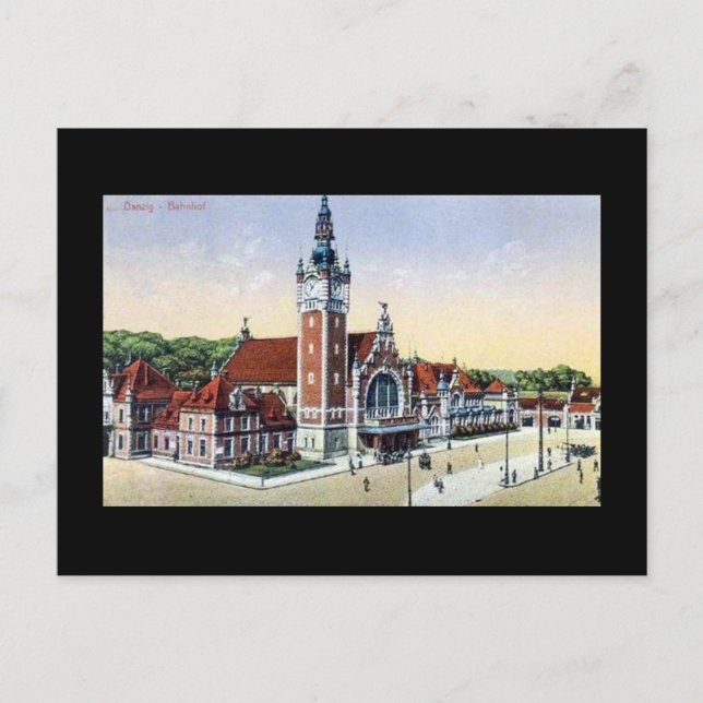 Old Postcard, Gdansk (Danzig) Railway Station Postcard (Front)