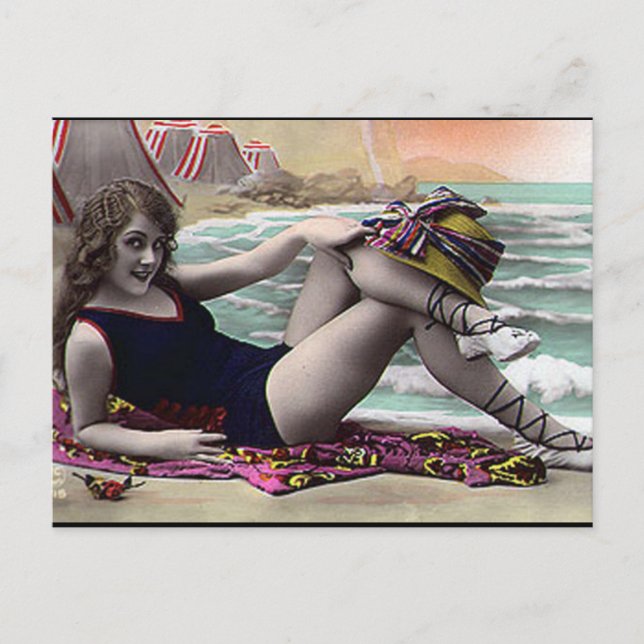 Old Postcard - Girl by the Sea (Front)