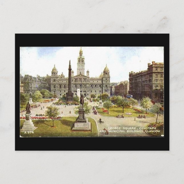 Old Postcard, Glasgow, George Square Postcard (Front)