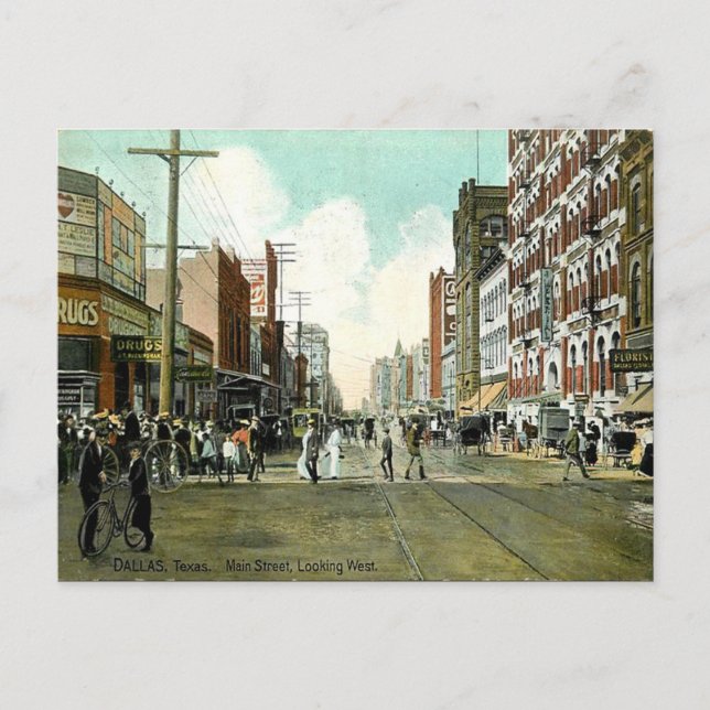 Old Postcard - Main Street, Dallas, Texas (Front)