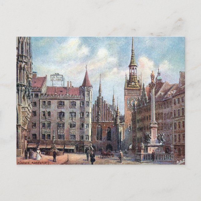 Old Postcard - Marienplatz, Munich. (Front)