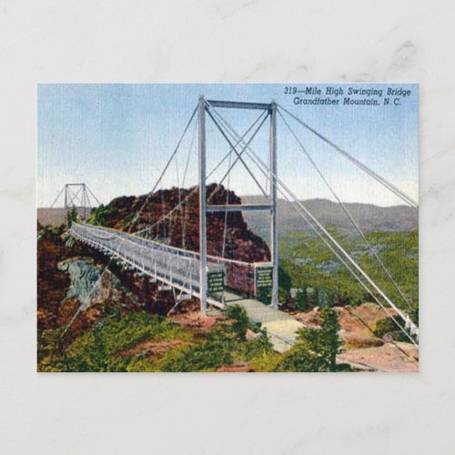 Old Postcard _ Mile High Swinging Bridge NC USA