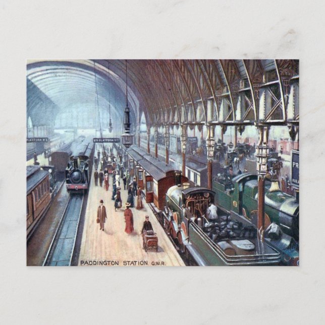 Old Postcard - Paddington Station, London (Front)