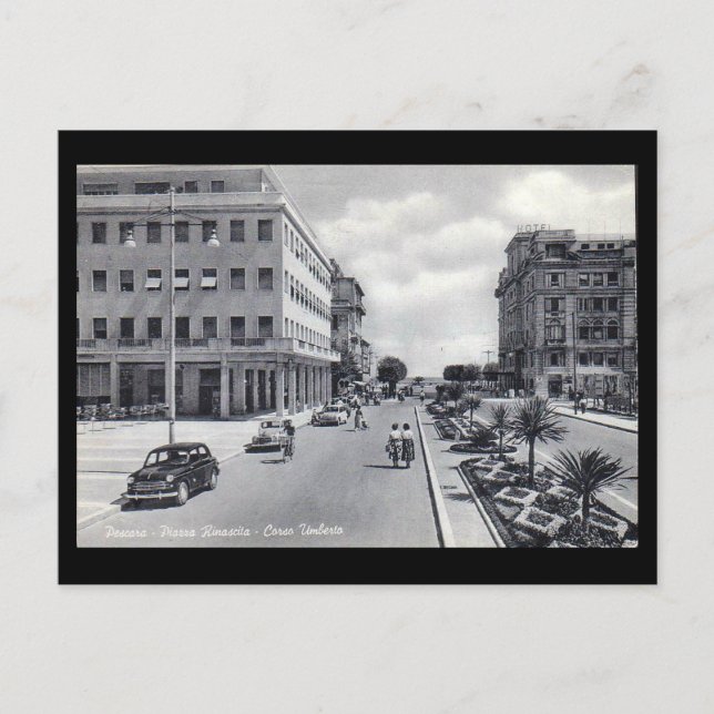 Old Postcard - Pescara, Piazza Renascita and Corso (Front)