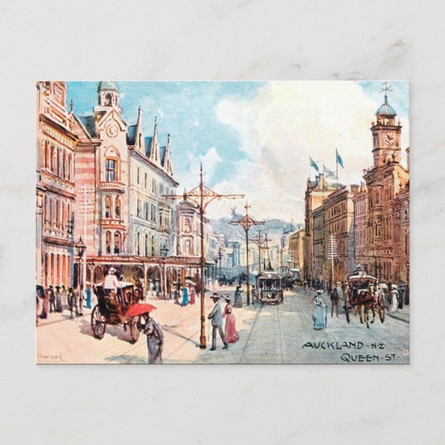 Old Postcard - Queen Street, Auckland, New Zealand (Front)