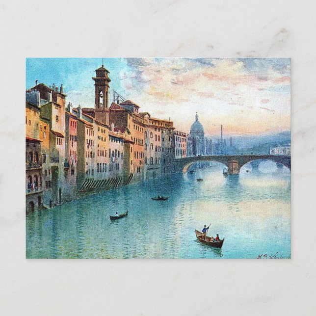 Old Postcard - River Arno, Florence, Italy (Front)