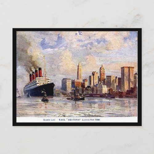 Old Postcard _ RMS Aquitania leaving New York