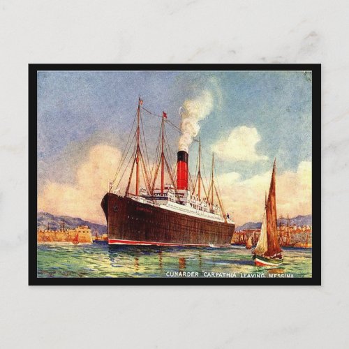 Old Postcard _ RMS Carpathia leaving Messina