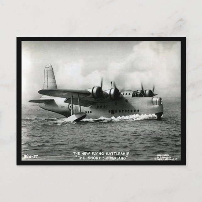 Old Postcard - Short Sunderland Flying Boat (Front)