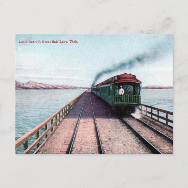 Old Postcard - Train, Great Salt Lake, Utah (Front)