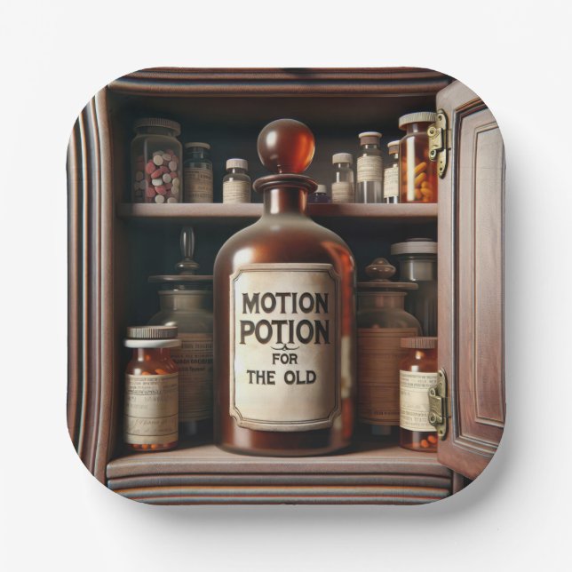 Old Potion Bottle In a Medicine Cabinet Paper Plates (Front)