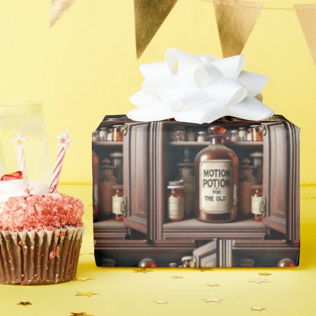 Old Potion Bottle In a Medicine Cabinet Wrapping Paper (Birthday Party)