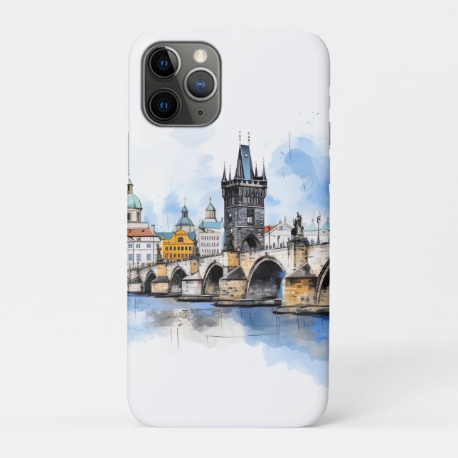 Old Prague, Charles bridge watercolor Case-Mate iPhone Case (Back)