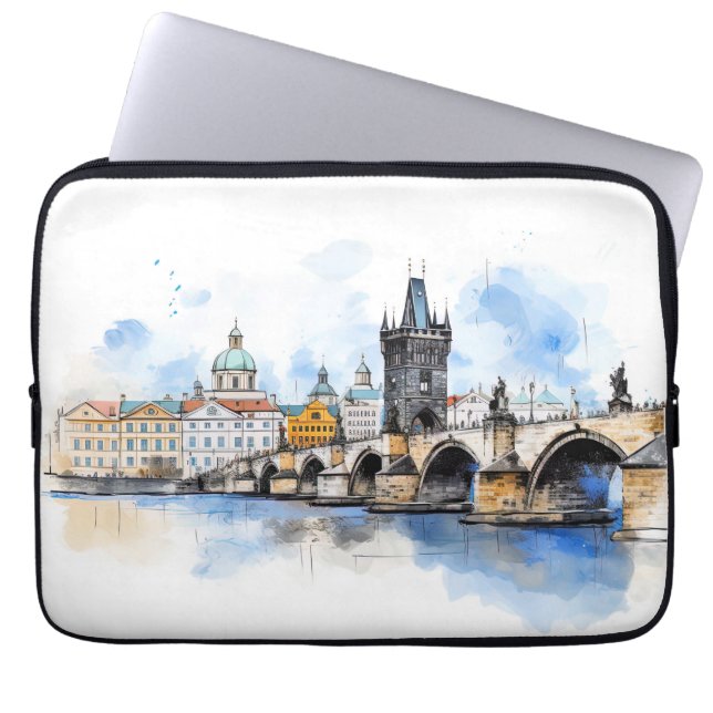 Old Prague, Charles bridge watercolor Laptop Sleeve (Front)