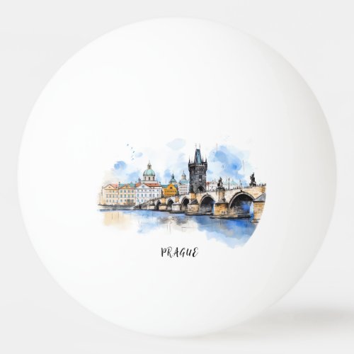 Old Prague Charles bridge watercolor Ping Pong Ball