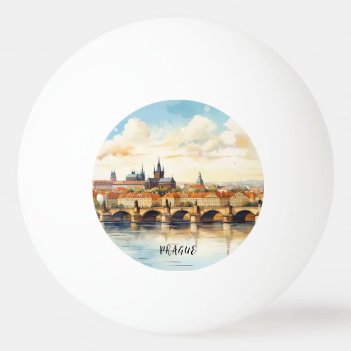 Old Prague Charles bridge watercolor Ping Pong Ball