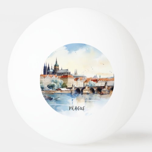 Old Prague Charles bridge watercolor Ping Pong Ball