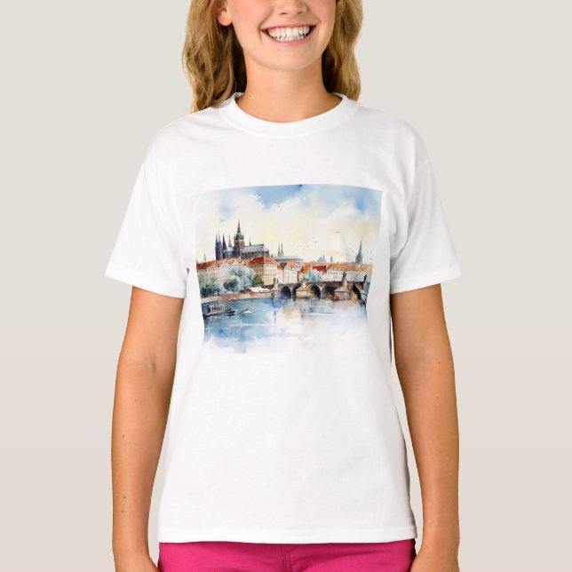 Old Prague, Charles bridge watercolor T-Shirt (Front)