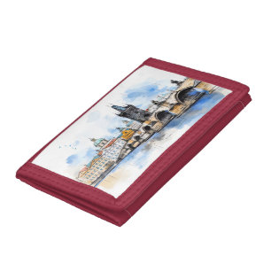 Old Prague, Charles bridge watercolor Trifold Wallet