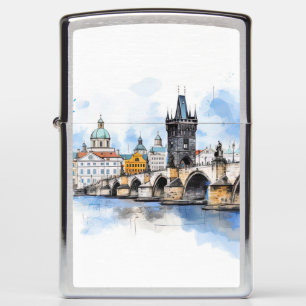 Old Prague, Charles bridge watercolor Zippo Lighter