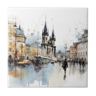 Old Prague watercolor Ceramic Tile