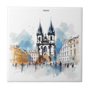 Old Prague watercolor Ceramic Tile