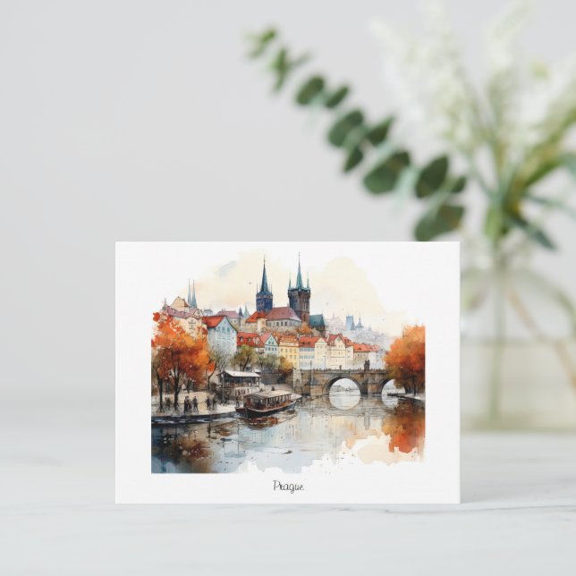 Old Prague Watercolor – Painted Postcard (Standing Front)