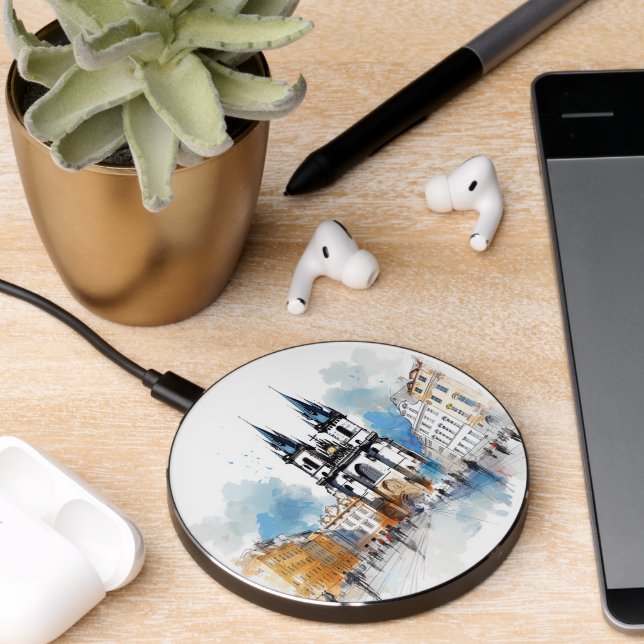 Old Prague, watercolor Wireless Charger (Desk 2)