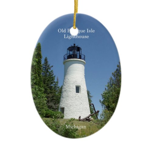 Old Presque Isle Lighthouse oval lighthouse Ceramic Ornament