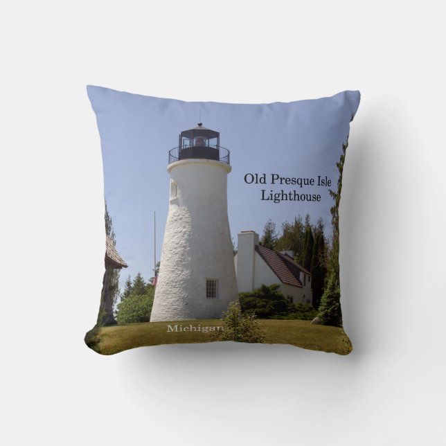 Old Presque Isle Lighthouse square pillow (Front)