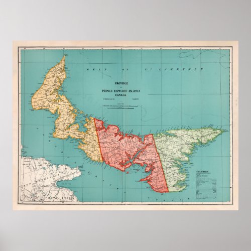 Old Prince Edward Island Map 1925  Poster
