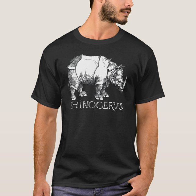 Old Print Rhinoceros Albrecht Durer T-Shirt (Front)