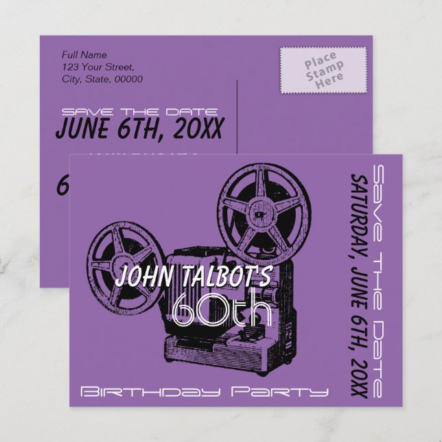 Old Projector 60th birthday Party Save the Date Announcement Postcard (Front/Back)