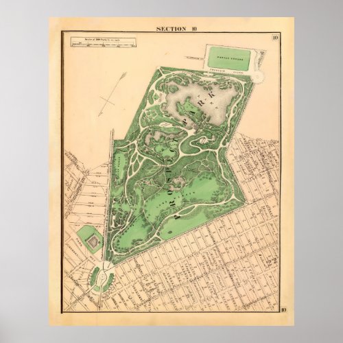 Old Prospect Park Map 1874 Vintage Brooklyn  Poster