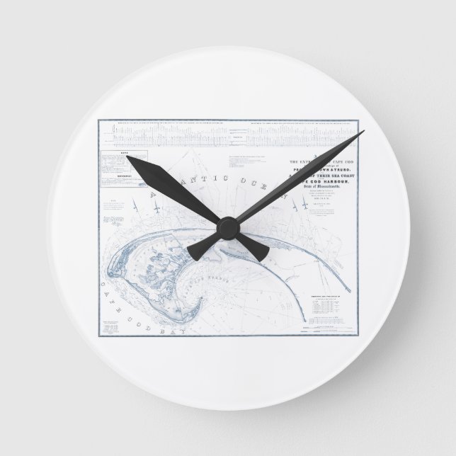 Old Provincetown Cape Cod Map Round Clock (Front)