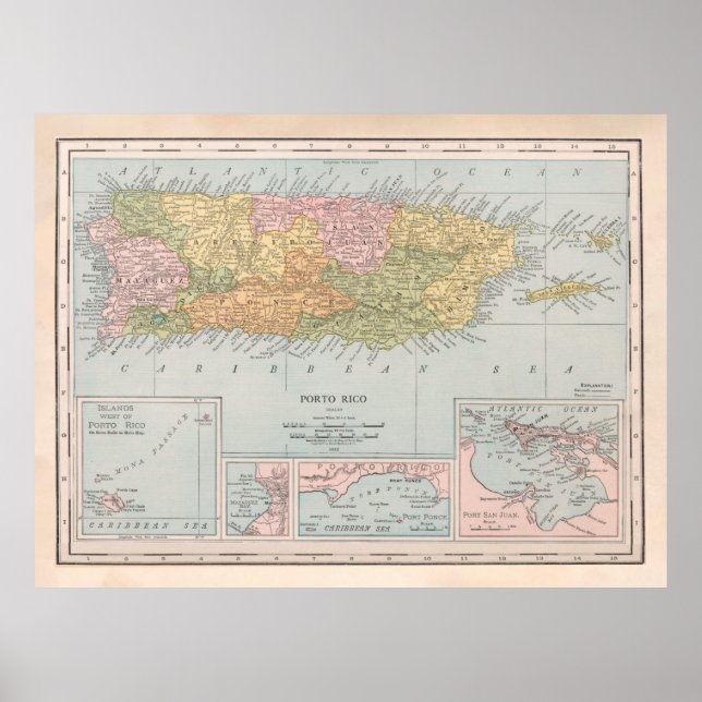 Old Puerto Rico Map (1912)  Poster (Front)
