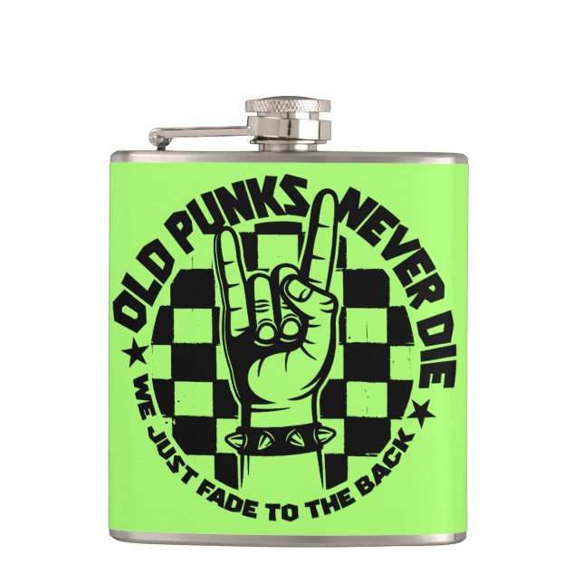 Old PUNKS Never Die Punk Rock Music Legend Custom Flask (Front)